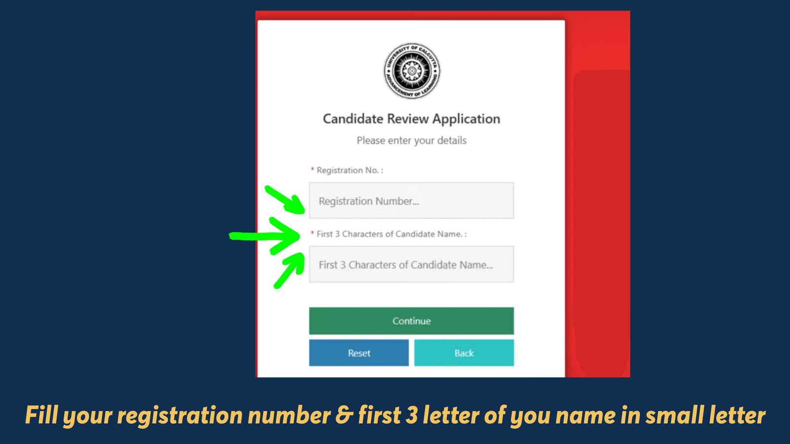 Registration details entry screen