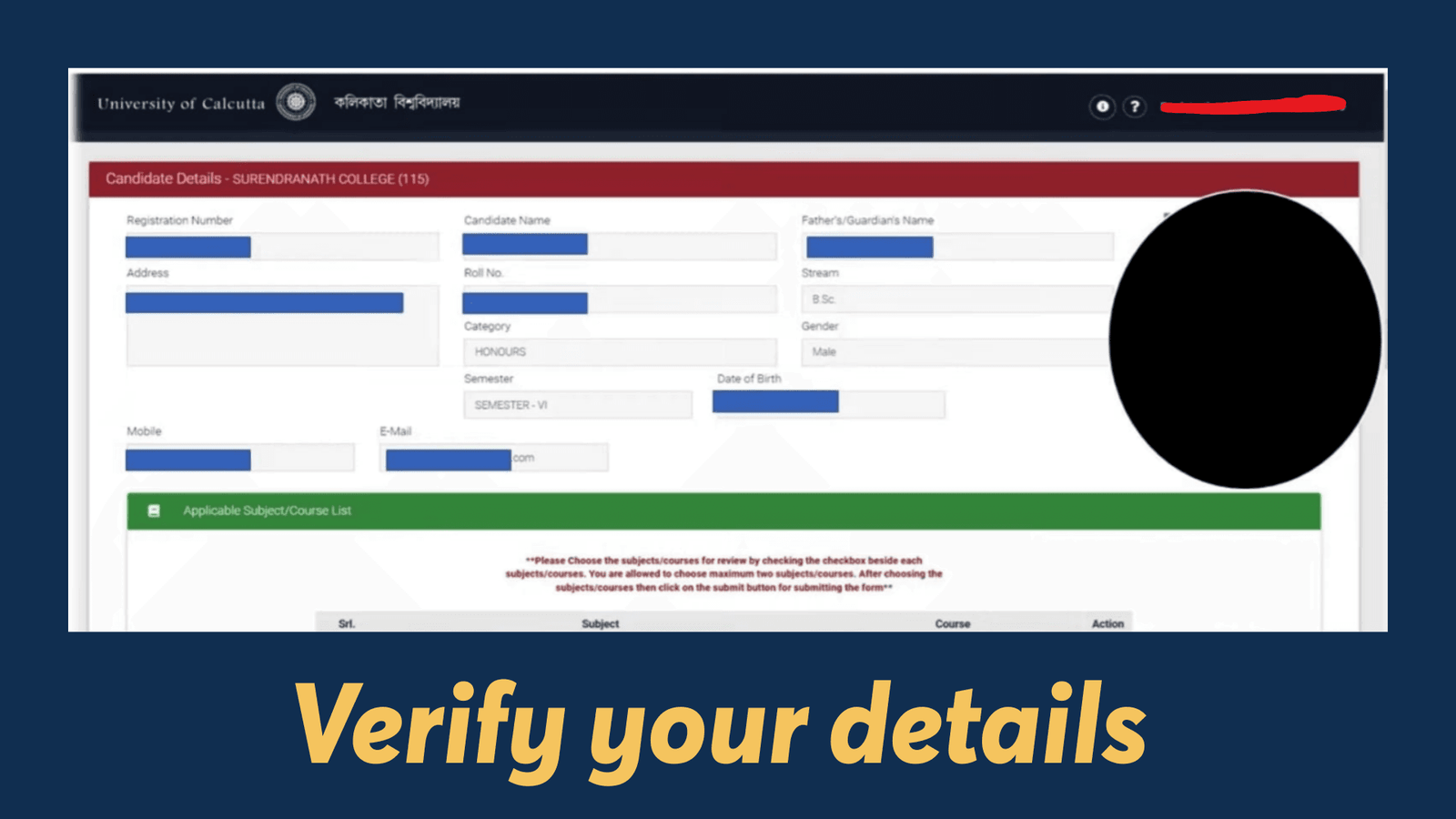 Details verification screen