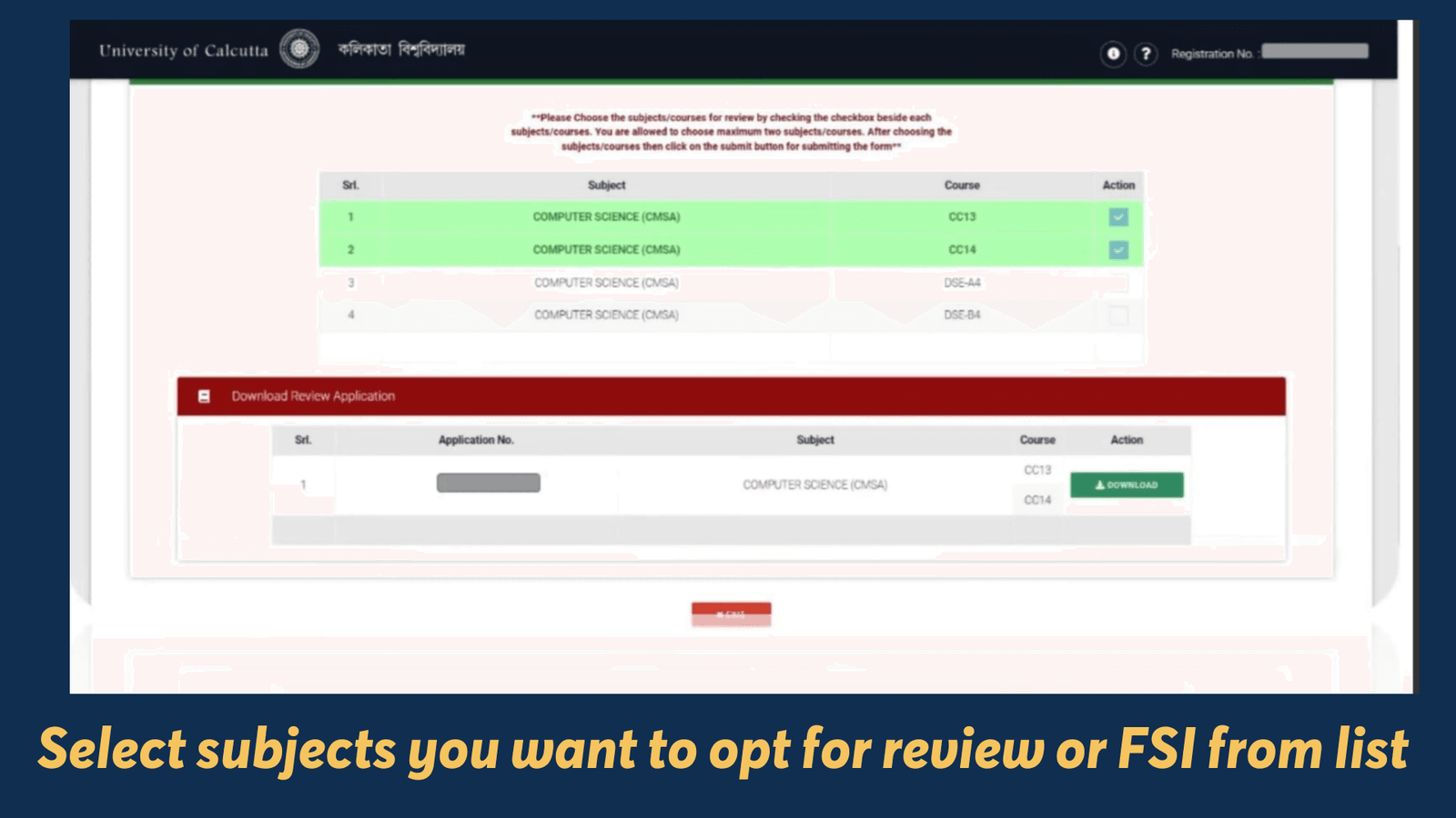 Subject selection for review/FSI