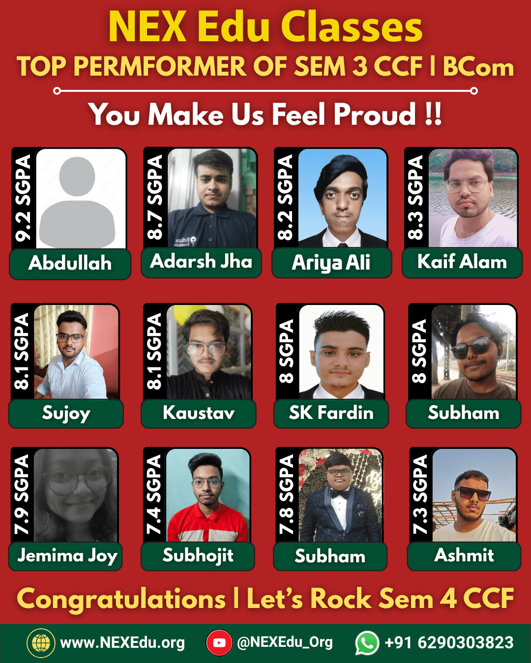 TOP PERMFOMER OF SEM 3 CCF BCom CU